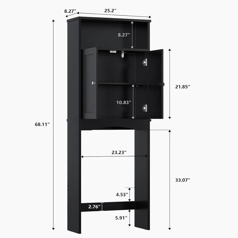 Black Over Toilet Storage Cabinet with Adjustable Shelf and Double Doors for Bathroom Organization