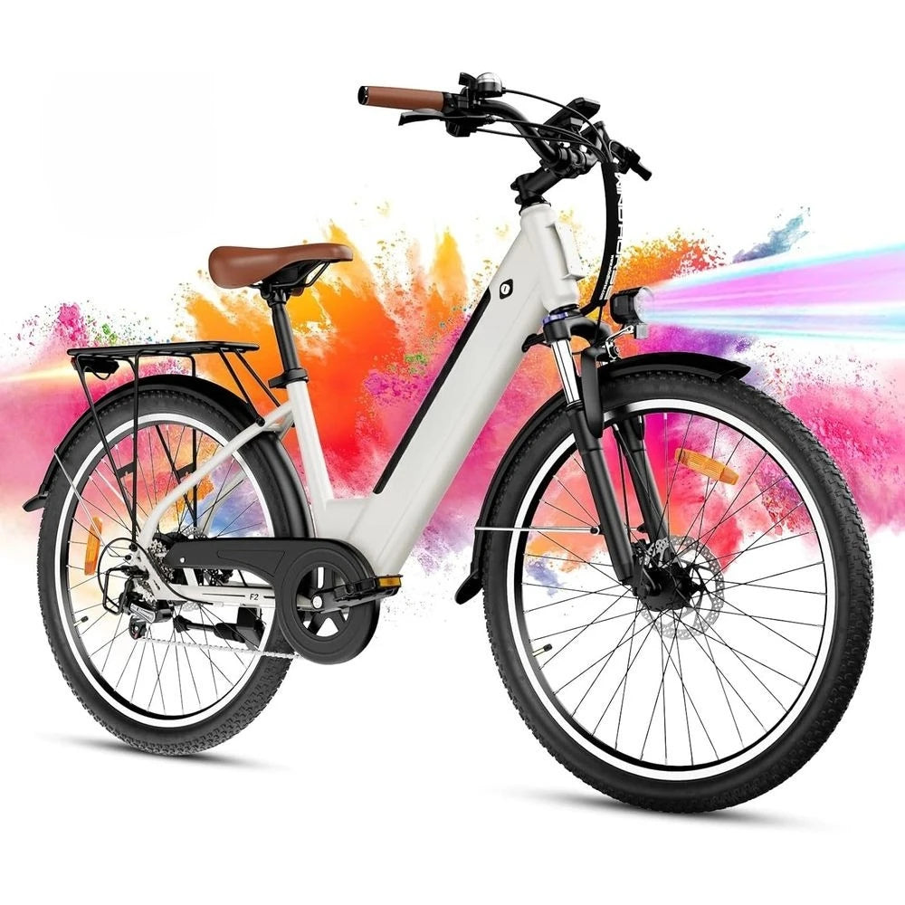 Adult 20MPH 50-Mile E-Bike: 468Wh Battery, 750W Motor, 7-Speed, Front Suspension