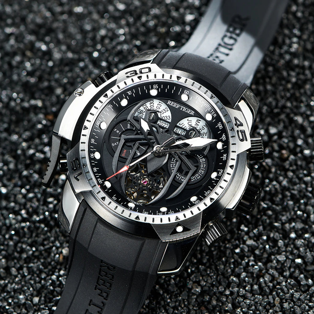 reef tiger men's mechanical watch, fully automatic multi-functional dual calendar business men's watch, men's timepiece