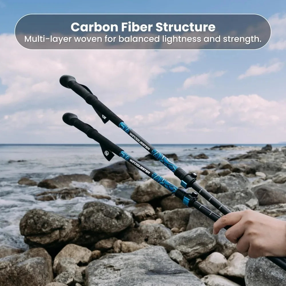 Fiber Trekking Poles– Adjustable Lightweight Hiking Poles with Quick Lock,Compact for Backpacking, Camping & Travel Glacial Wave