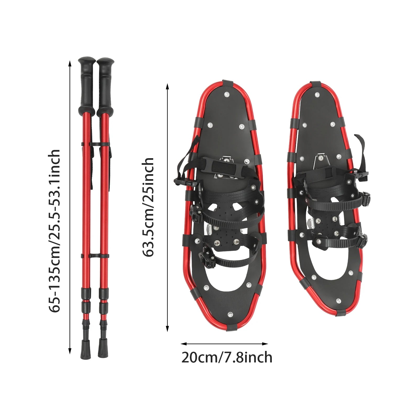 25 Inch Snowshoes with Adjustable Trekking Poles PE Aluminum Anti-Slip for Adults Men Women Outdoor Skiing