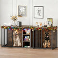 Dog Crate Furniture Indoor for 2 Dogs 79'' Farmhouse Steel Frame Wooden Dog Kennel with Adjustable Division Board and Sliding D