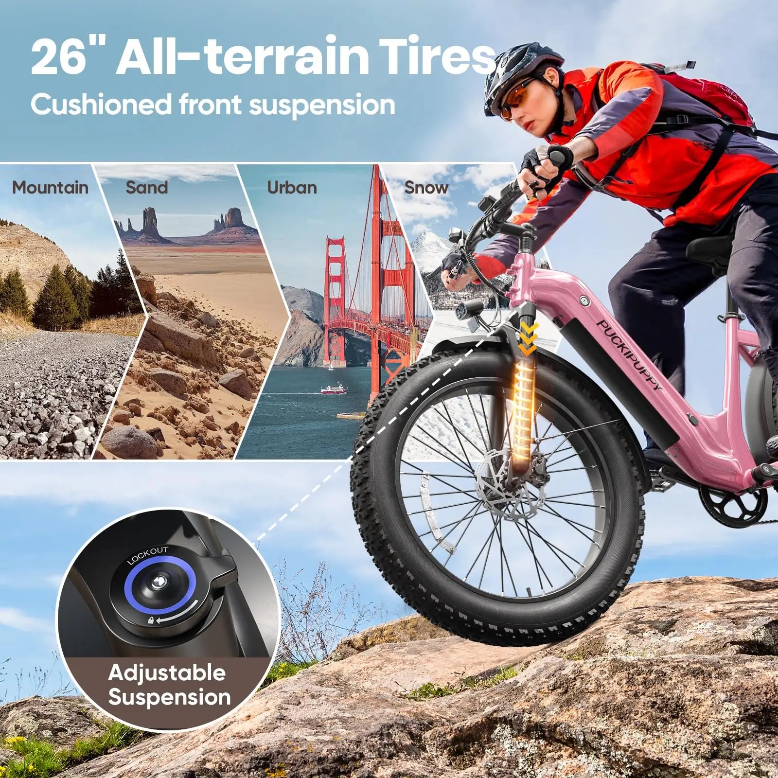 PUCKIPUPPY Beagle ST Electric Bike for Adults 26" Fat Tire Step-Through Electric Mountain Bike Off-Road Ebike 2-Year Warranty