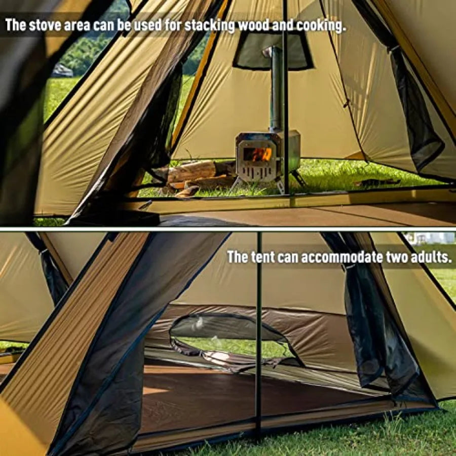 Hot Tent Bushcraft Tent STOVEHUT 20 2.0 Ultralight Shelter with 4 Poles for 12 Person Camping Backpacking Brown
