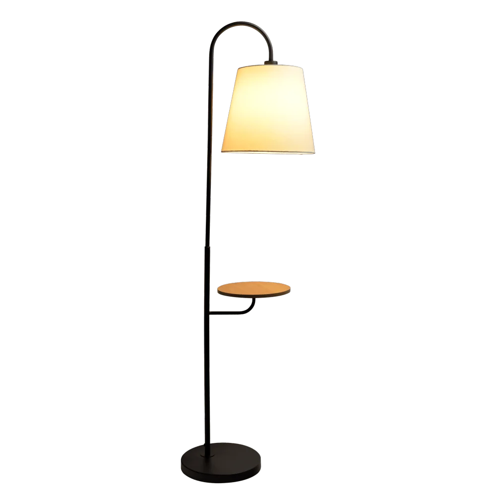 Seoul Black Floor Lamp with Rotary Switch Wood Table Metal Base Seoul Black Floor Lamp with Rotary Switch Wood Table Metal Base