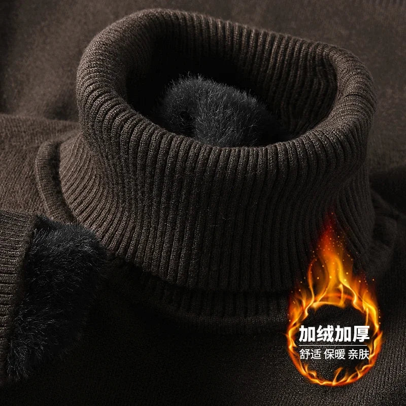 Sweatwear Mens Anti-pilling High Quality Knitted Turtleneck Sweater Slim Fit Long Sleeve Pullover Solid Color Trend Men Clothing