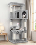 53-Inch Tall Plush Cat Tree Tower with Scratching Post, Hammock, and Cave for Indoor Cats