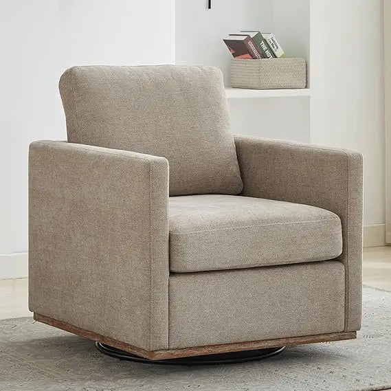 Mid-Century Modern Upholstered Barrel Swivel Chair, 360-Degree Rotation, Comfortable Living Room Sofa Armchair