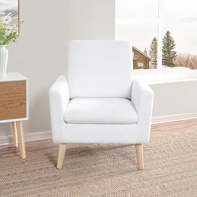 Mid-Century Modern Chair, Durable Wood Frame Accent Chairs for Living Room, Soft Teddy Fleece Accent Chair,Customized