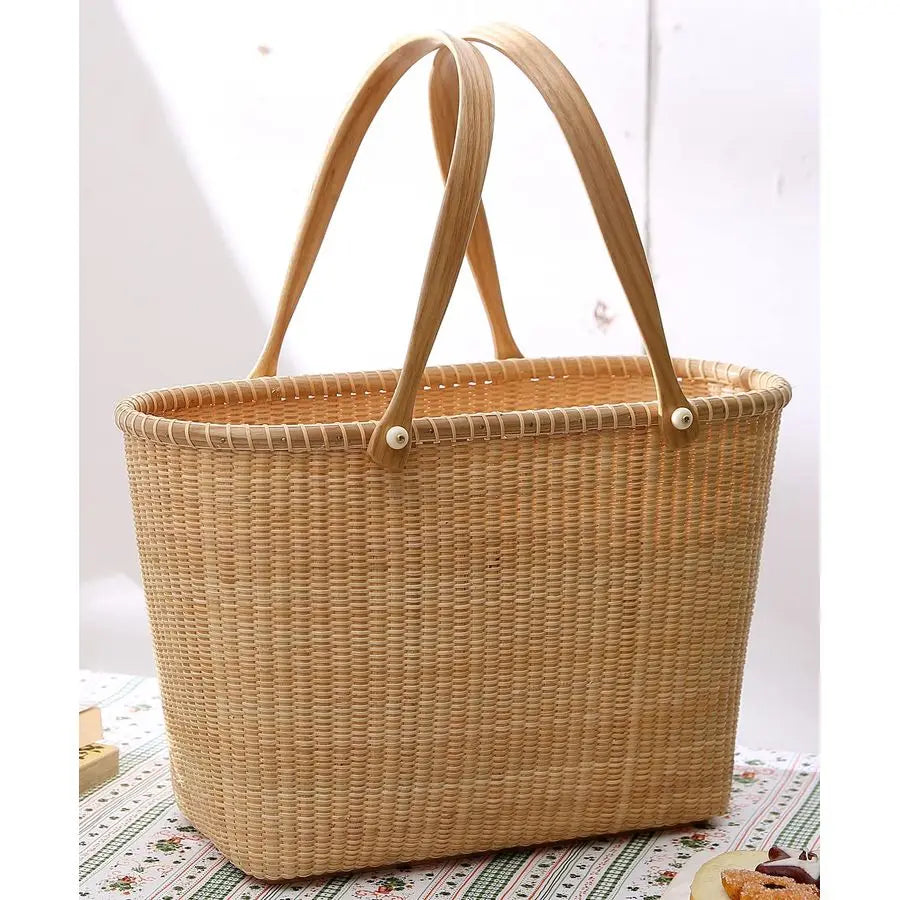 Nantucket Tall Tote Office Handbag with Handle Caneoncane Weave, Picnic Basket, Large Capacity for Women, Top Handle, Home amp O