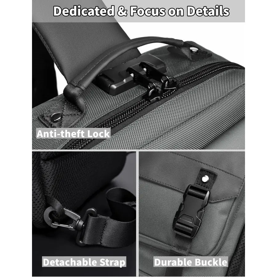 Sling Bag for Men Women, Sling Backpack Crossbody Bag Fits 14 inch Computer with USB Port Antitheft