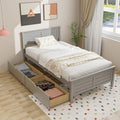 Wood Twin Bed with 2 Storage Drawers, Solid Wood Platform Bed with Headboard, Wooden Slats Support Mattress, Customized