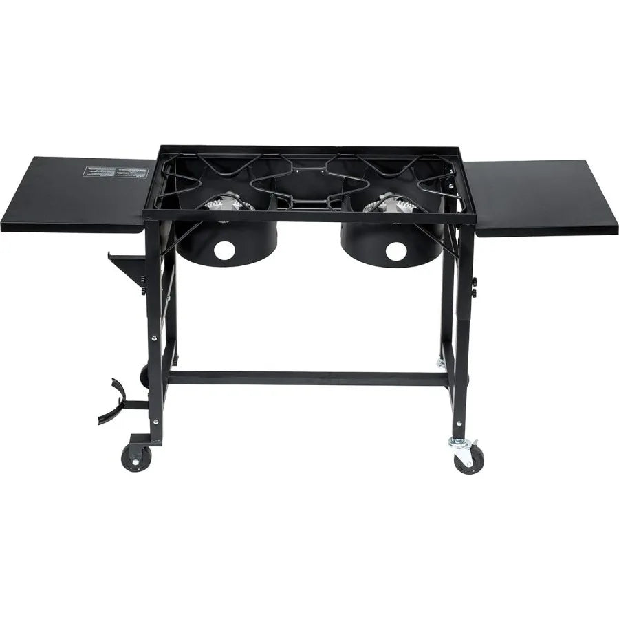Outdoor Camping Propane Double Burner Stove with 2 Folding Cook Cooking Station Stand for Picnic BBQ Grill 58000 BTU HighPerfor
