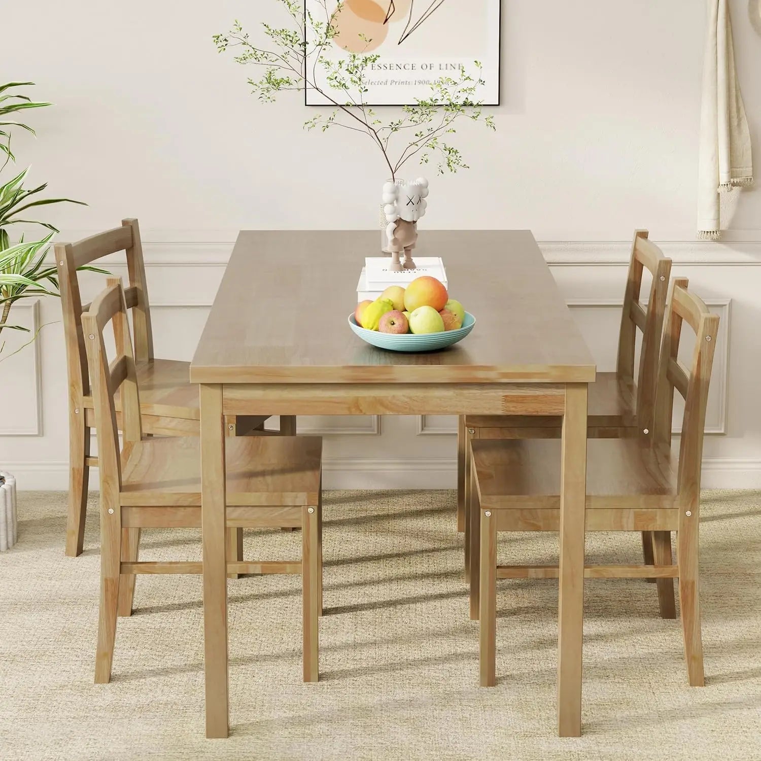 43.3 inch Solid Wood Indoor Modern Rectangular Dining Table Set for 4,Table and 4Solid Wood Dining Chairs for Kitchen,Customized