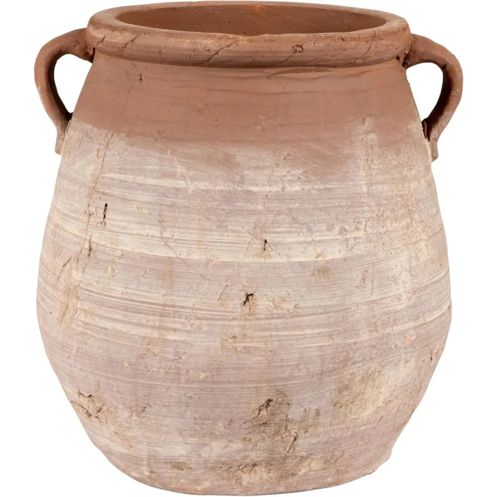 Large Orange & Whitewashed Terracotta Urn - Versatile Outdoor Planter, Decorative Vase for Modern Home Garden Decor