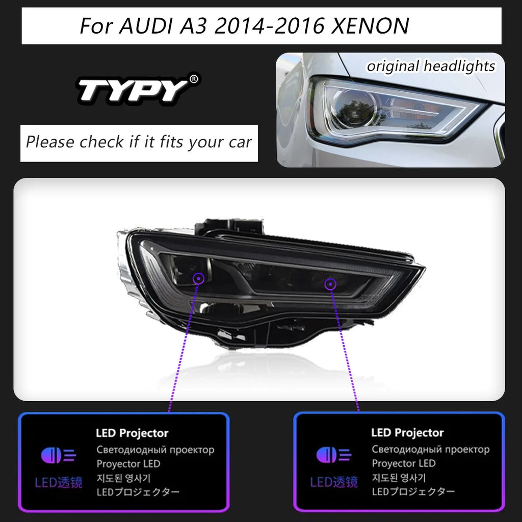 Car Headlights For Audi A3 2014-2016 LED Car Lamps Daytime Running Lights Dynamic Turn Signals Car Accessories