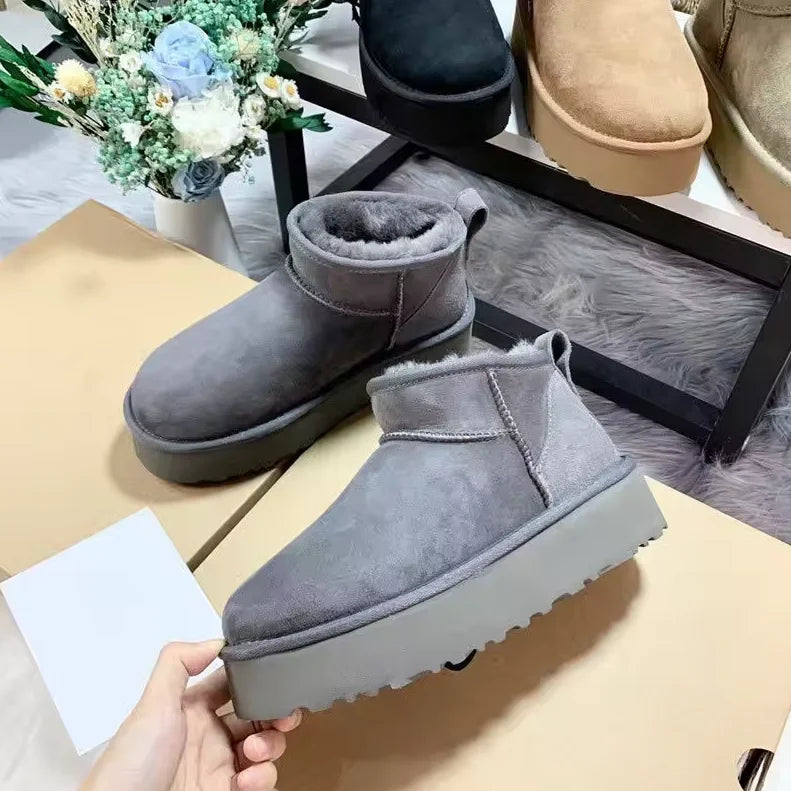 2026 New Winter Snow Boots Ladies Platform High Heel Shoes Women Ankle Boots Luxury Designer Classic Ultra Mini Fur Boot