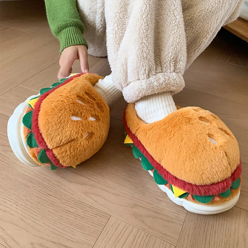 Hamburger cotton slippers for women in winter, new home bag and warm plush couple cotton shoes for women good 2026