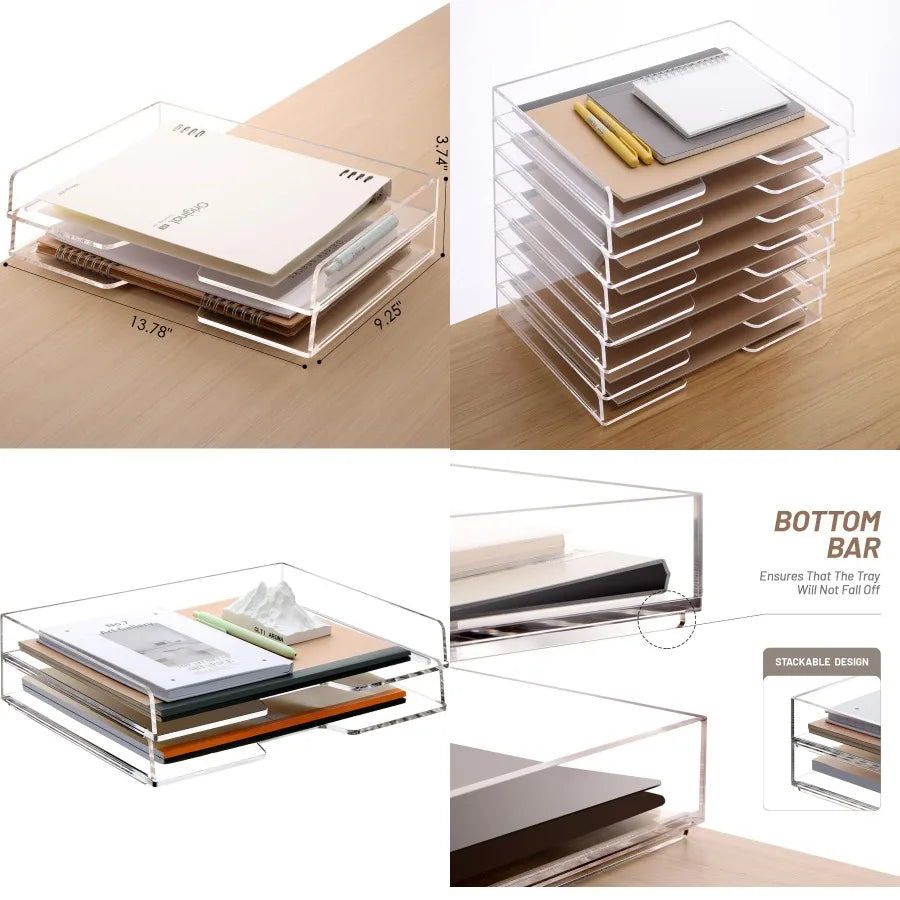 Stackable Paper Tray Acrylic File Organizer for Desk Clear Office Desk Organization Solution with 2 Tier Design Ideal for Offic