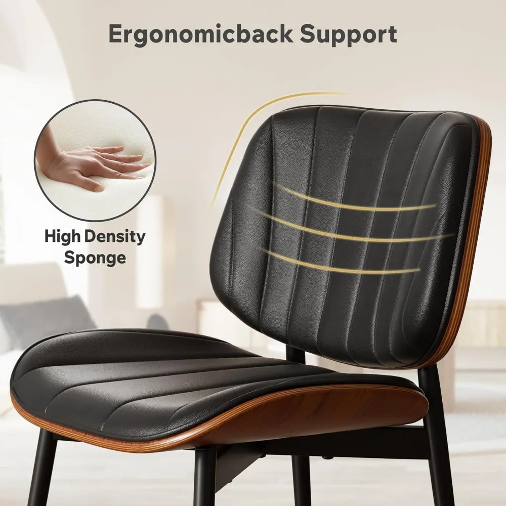Dining Chairs Set of 4, Mid Century Modern Dining Room Chair, Upholstered Faux Leather Kitchen Chairs with Walnut Bentwood