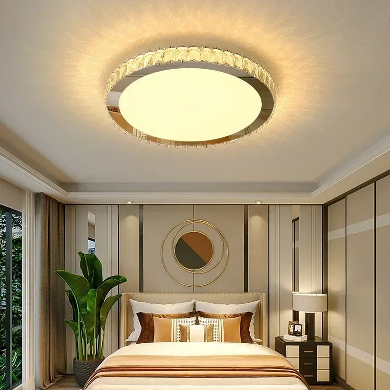 Nordic Light Luxury K9 Crystal Round Ceiling Lamp Romantic Warm Square Bedroom Living Room Decor LED Home Lighting