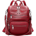 ALTOSY Genuine Leather Backpack Purse for Women Large Shoulder Bag With Laptop Compartment Multiple Pockets S106 Red