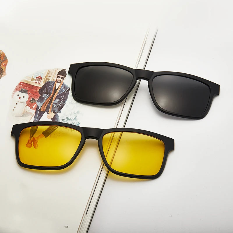 6 In 1 Men Women Polarized Optical Magnetic Sunglasses Clip Magnet Clip on Sunglasses Polaroid Clip on Sun Glasses Frame And Bag