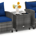 Navy Blue Outdoor Wicker Patio Furniture Set with Cushions and Glass Table for Balcony, Deck, or Poolside