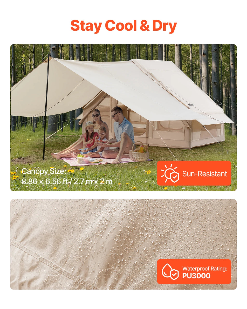 VEVOR Inflatable Tents for Camping 3-5 Person Easy Setup Blow up Tent with Hand Pump 300D Oxford Tent with Doors & Mesh Windows