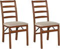 Premium Cherry Solid Wood Folding Dining Chairs with Fabric Padded Seats, Set of 2
