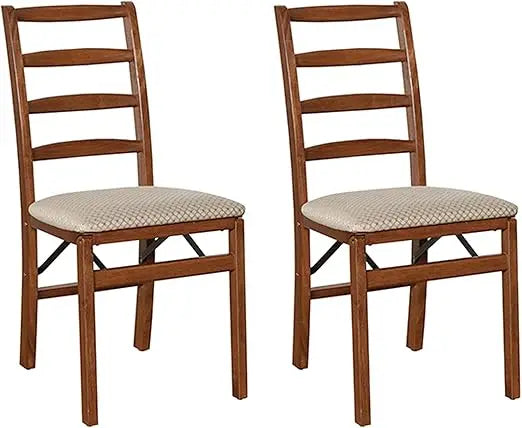 Premium Cherry Solid Wood Folding Dining Chairs with Fabric Padded Seats, Set of 2
