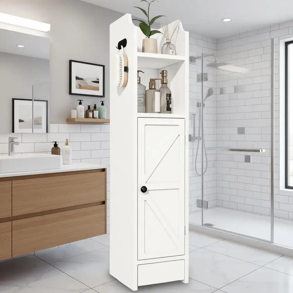 Bathroom Storage Cabinet, Toilet Paper Storage, Floor Cabinet with Door and Adjustable Shelves, Organizer for Small Spaces, Whit
