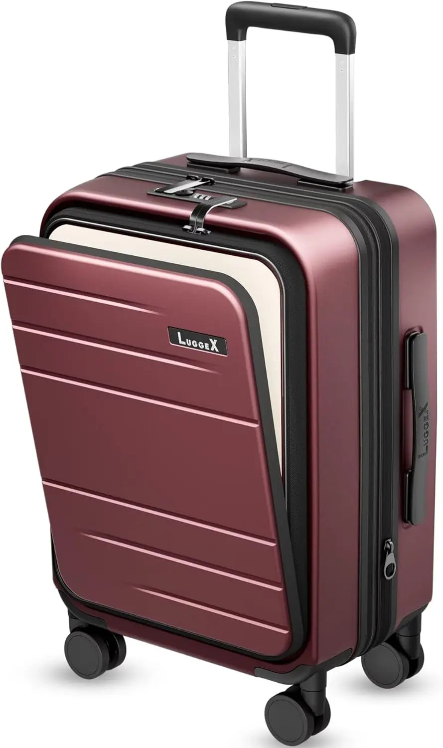 Checked Luggage with Spinner Wheels, FLO5 Expandable Polycarbonate Hard Shell SuitcaseLock (FX-Core, Blue, 24 Inch)