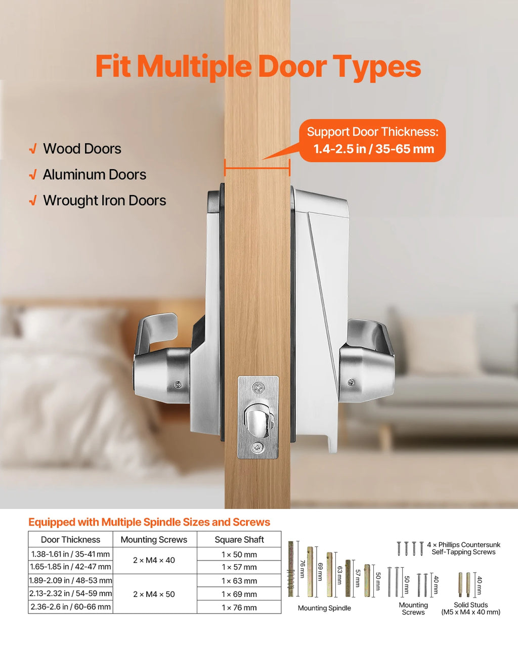 SucceBuy Mechanical Keyless Entry Lock 14 Key Mechanical Door Lock Key Mechanical Keypad Door Lock Handle Stainless Steel Lock