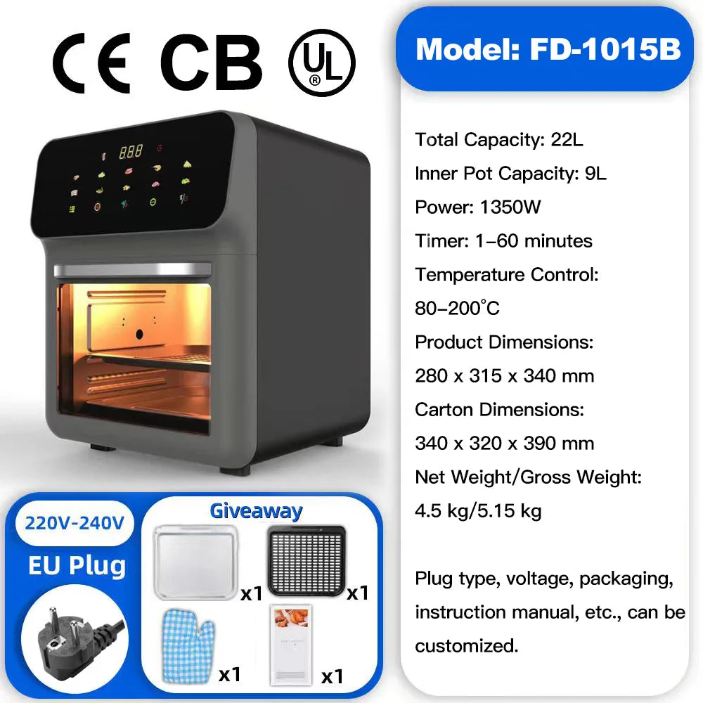 Air fry household multifunctional large-capacity electric oven touch-screen visual electric fryer