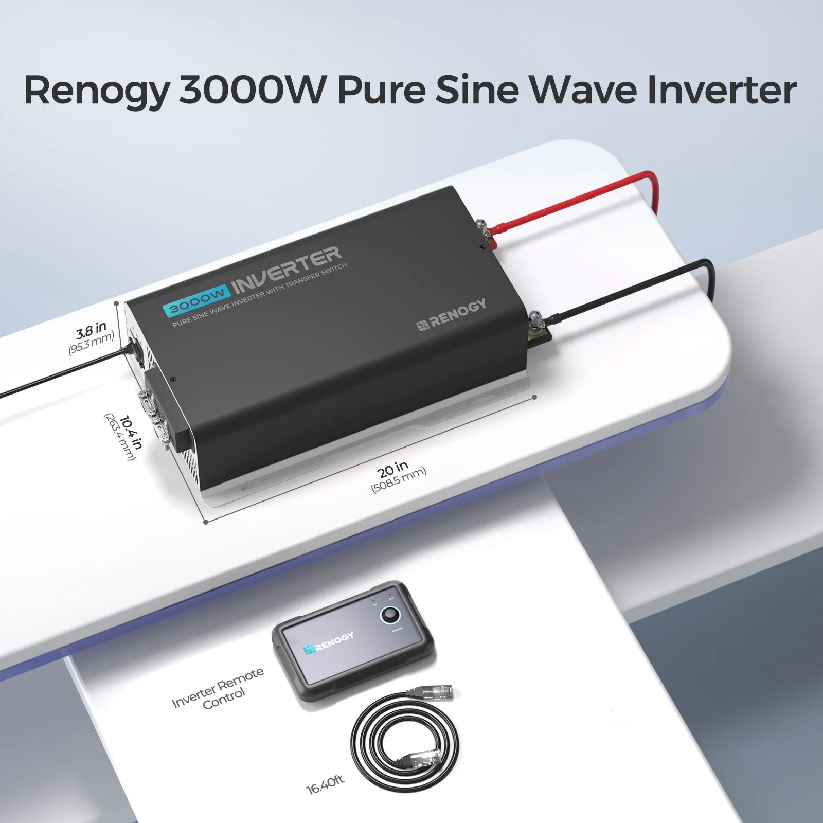 Renogy Inverter PUH, 3000W Pure Sine Wave Power Inverter with UPS Transfer Switch & Bluetooth, 12V DC to 120V AC Converter