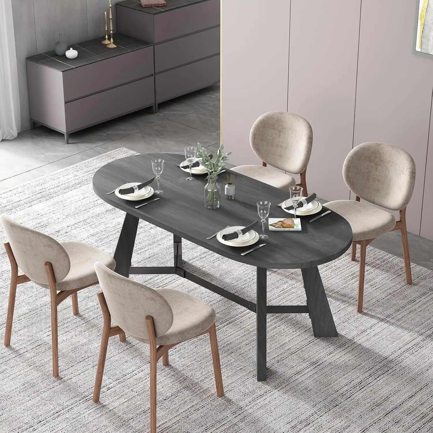 70.86in Rustic Oval Dining Table for 6-8 Person Farmhouse Wood Kitchen Table with Sturdy Tapered Legs for Gathering Meeting Home