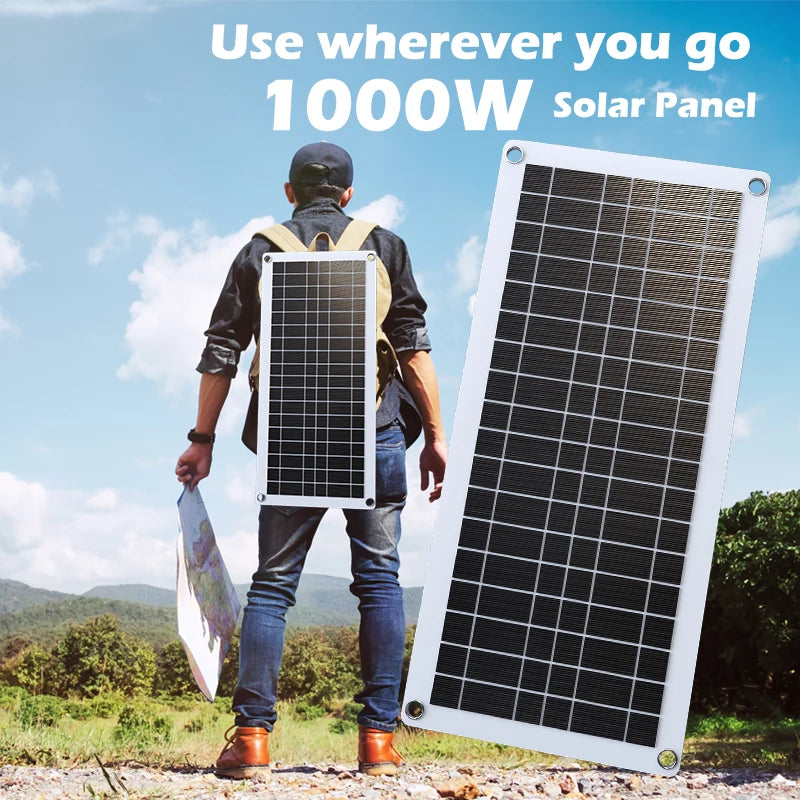 1000W Solar Power Kit - 12V Solar Panel 100A Controller for RV Tent Camping Fishing Outdoor LED Light & Battery Charging