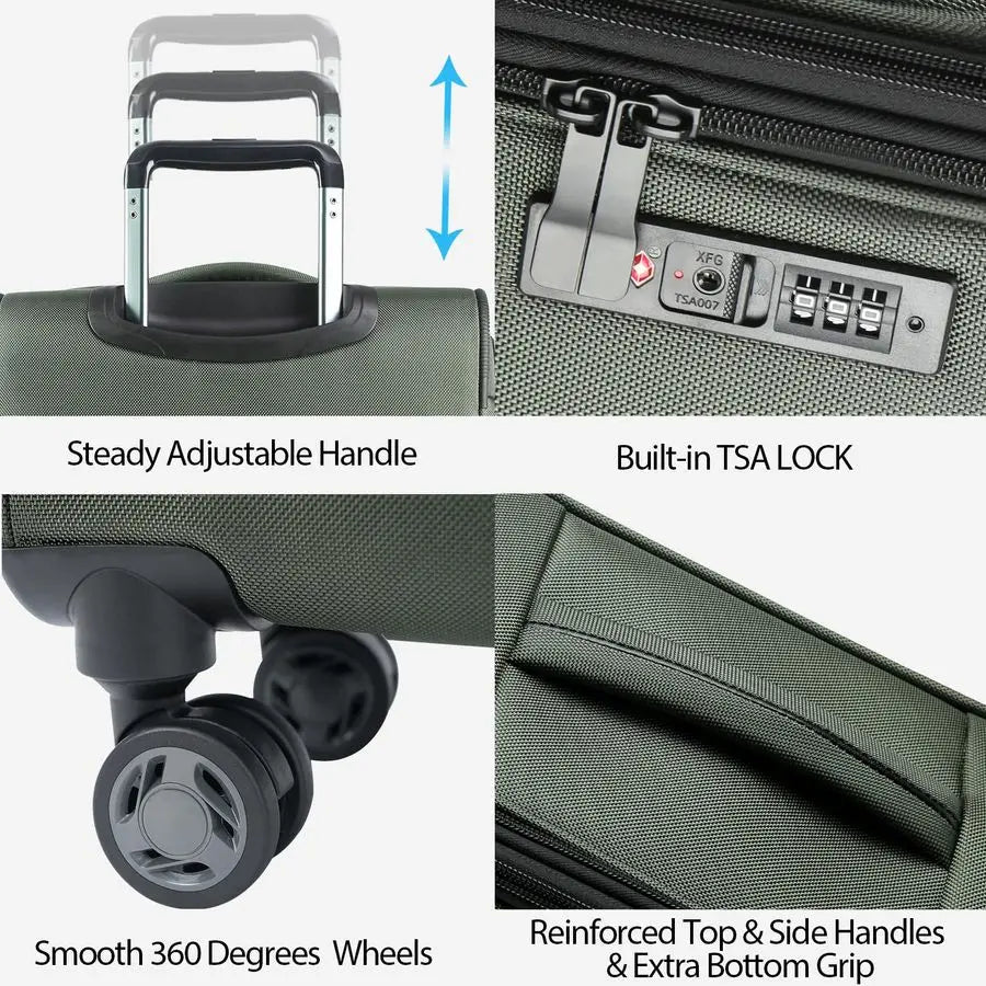 Expandable Carry On Luggage with Front Business Pockets20 Inch Suitcases with Spinner Wheels amp Builtin TSA Lock, Durable Suitc