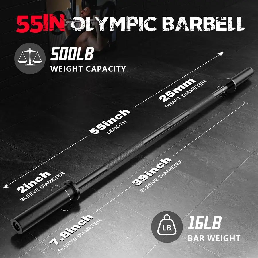 Barbell Bar 55, 2InWeight Lifting Bar Standard Straight Barbell Bars for Bench Press Hip Thrusts Biceps Lunges Squat StrengthTra