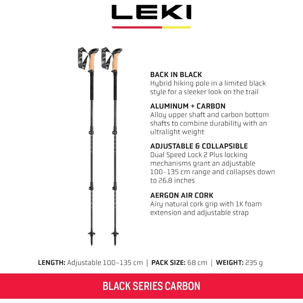 Black Series Carbon Adjustable Lightweight Walking Poles for Trekking & Hiking