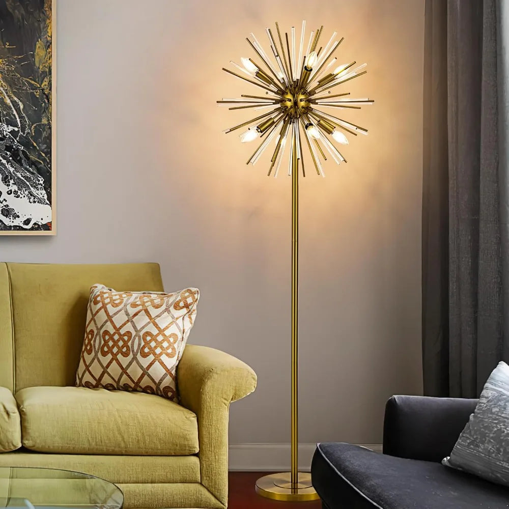 Mid-Century Modern Gold Floor Lamp for Living Spaces, 65.3 Tall Unique Metal Design for Bedrooms