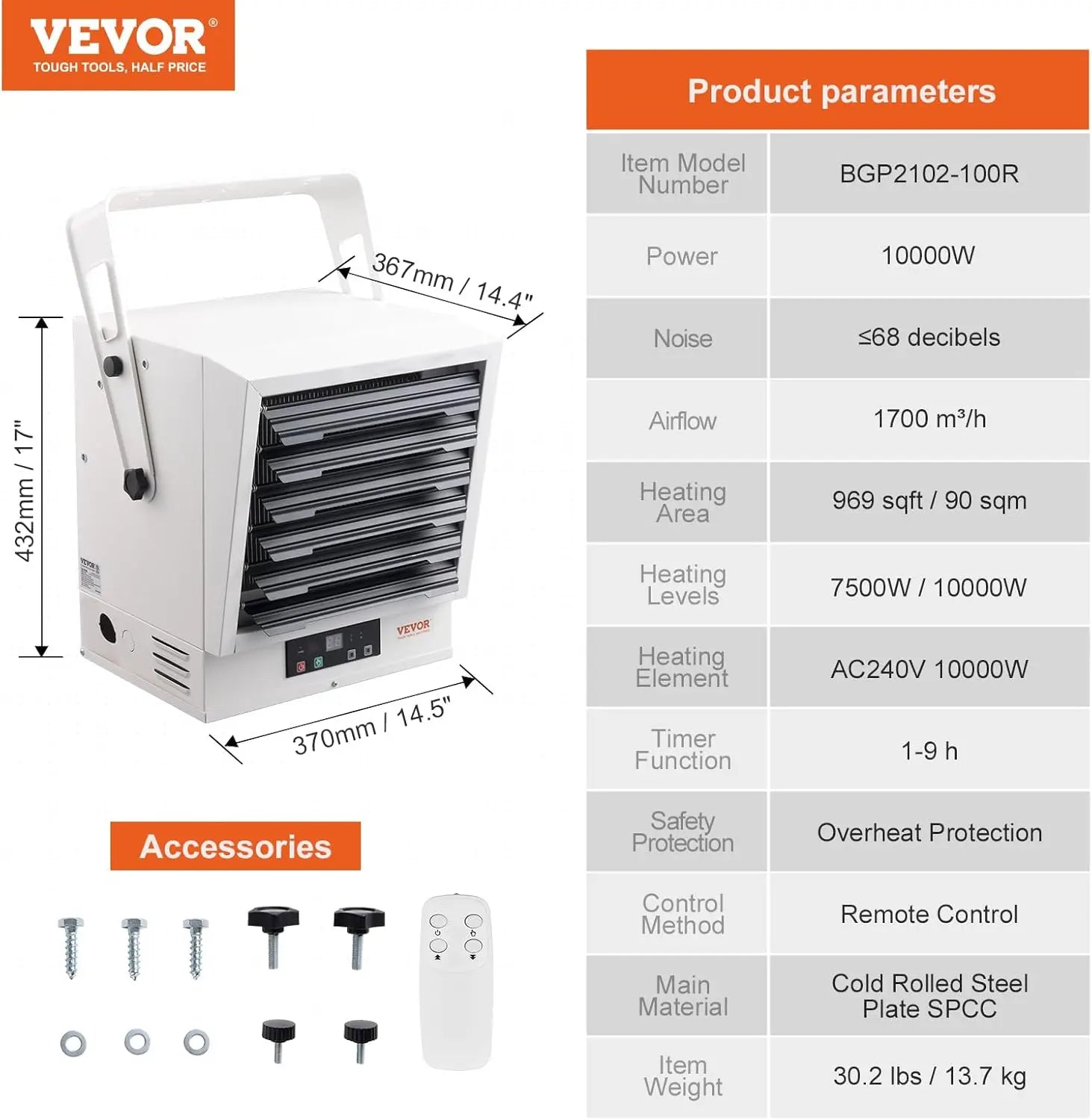 Electric Garage Heater, 10000-Watt Digital Fan-Forced Wall/Ceiling Mount Shop Heater