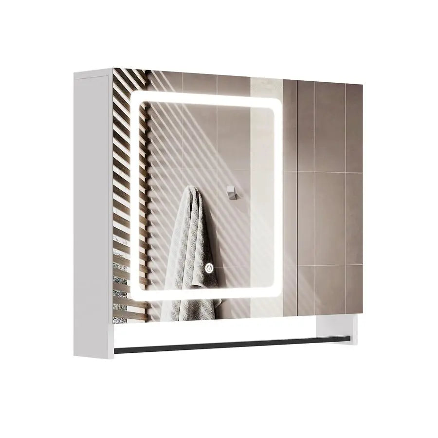 Bathroom Medicine Cabinet with Mirror, Modern Mirror Cabinet with LED Lights, Bathroom Wall Cabinet with Adjustable Shleves, Tow