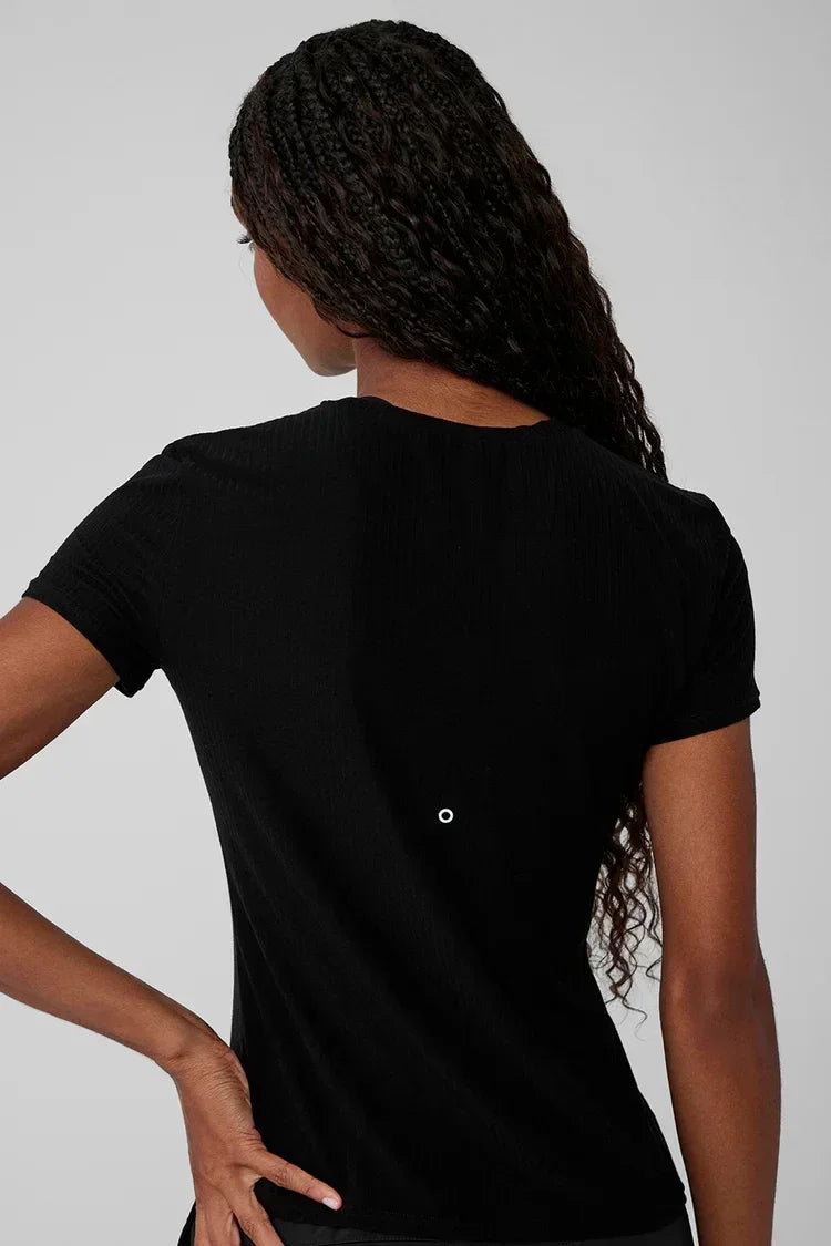 Summer New Yoga Short Sleeve Tops Breathable Quick Drying Black Slim Pilates T-shirts Running Fitness Sports T-shirt Women 2025