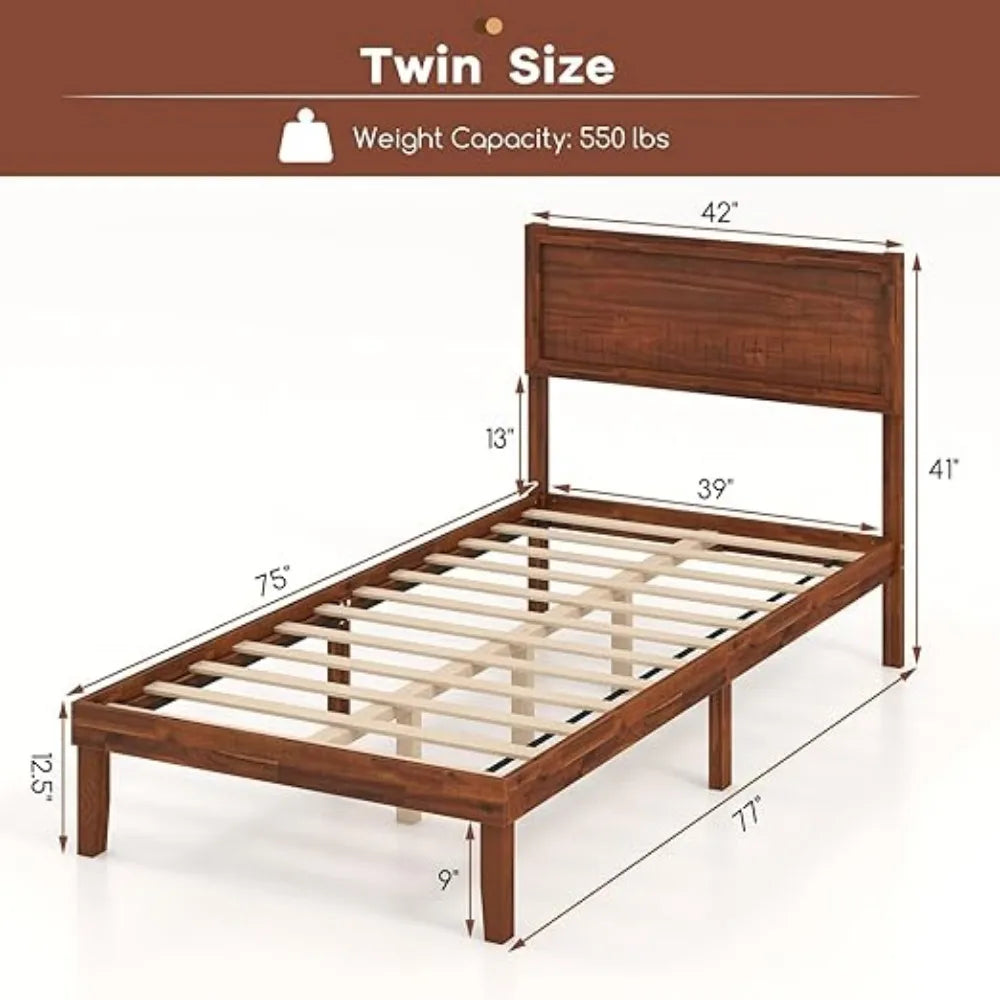 Wood Bed Frame with Headboard,Solid Acacia Platform Bed Frame,Slats Supported Bed Base with Under-Bed Storage Space,Customized