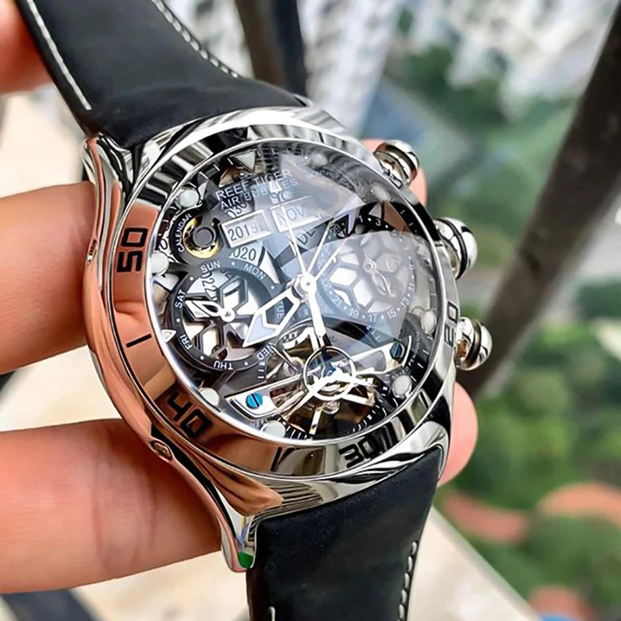 reef tiger brand men's fully automatic mechanical watch, business men's watch, personalized and fashionable men's sports watch