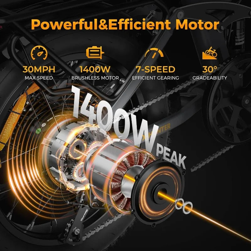 X-Hunter Electric Bike for Adults,1400W Peak Motor 30MPH Max Speed,48V 13AH Removable Battery, Full Suspension System Des
