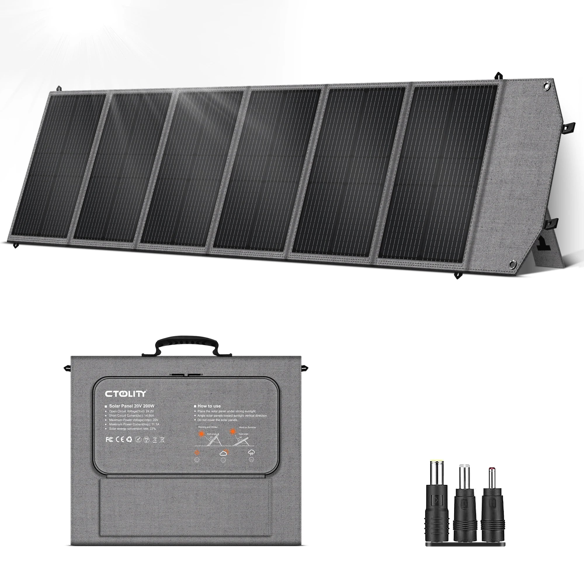 CTOLITY SP200 200W 20.5V Portable Solar Panel Camping Foldable Flexible MPPT Solar Cell Charger for House Camper Travel