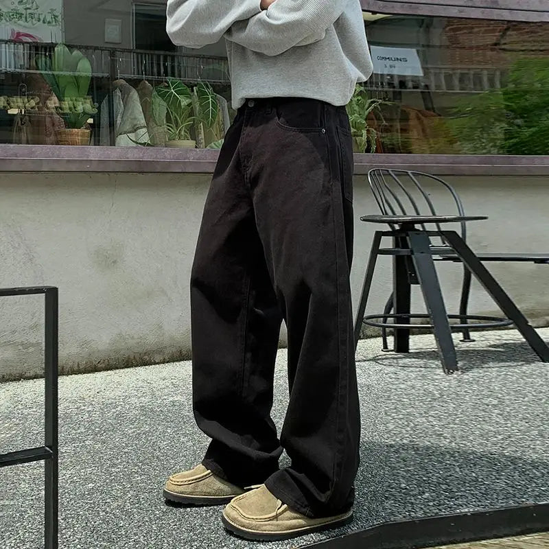 2025 New Autumn Causal Streetwear Y2K Jeans Men's Korean Style Fashion Loose Straight Wide Leg Pant Men's Versatile Draped Jeans